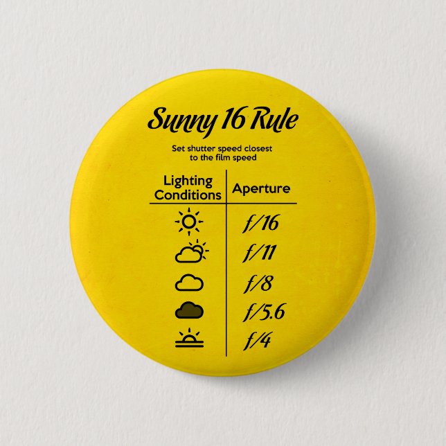 Sunny 16 rule 6 cm round badge (Front)