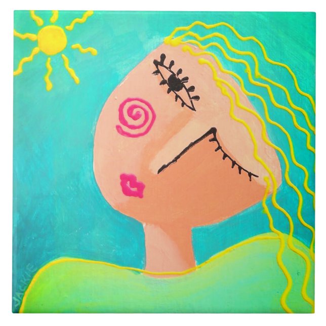 Sunny Abstract Portrait of a Woman Ceramic Tile (Front)