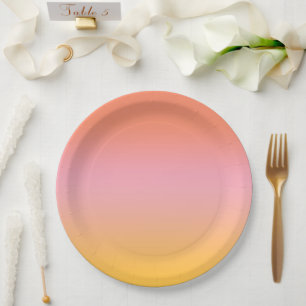 Sunny Aesthetic Peach Pink Yellow Gradient Ombre  Paper Plate