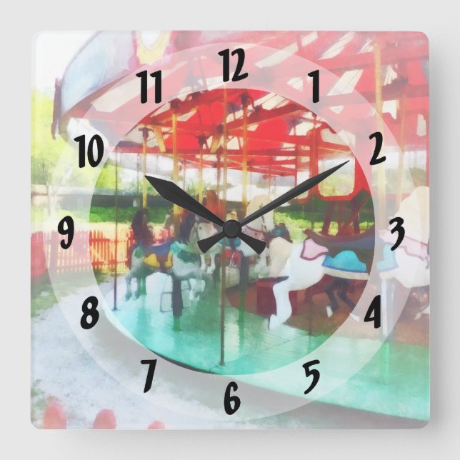Sunny Afternoon on the Carousel Square Wall Clock (Front)