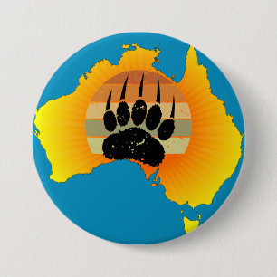 Sunny Australia Map Bear With Retro Sunset 7.5 Cm Round Badge