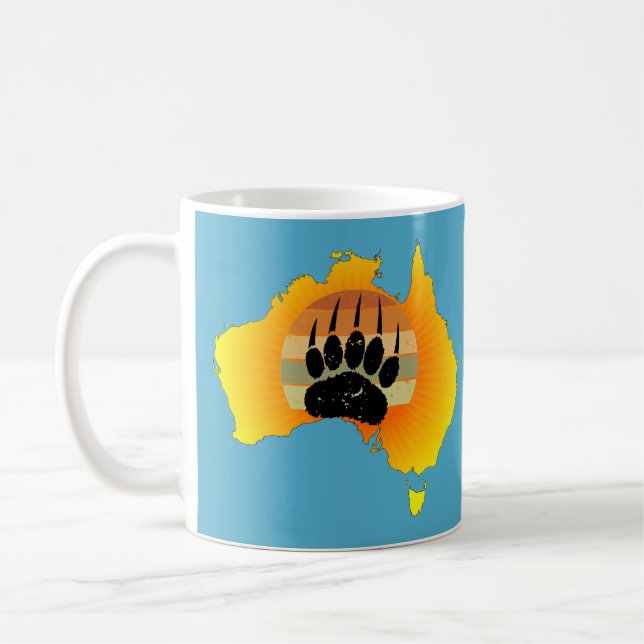 Sunny Australia Map Bear With Retro Sunset Coffee Mug (Left)