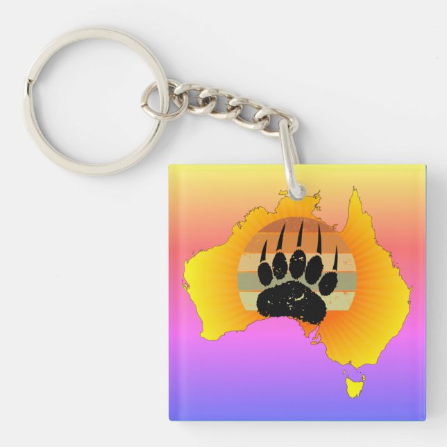 Sunny Australia Map Bear With Retro Sunset Key Ring (Front)