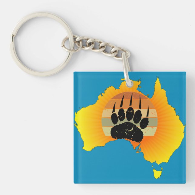 Sunny Australia Map Bear With Retro Sunset Key Ring (Front)