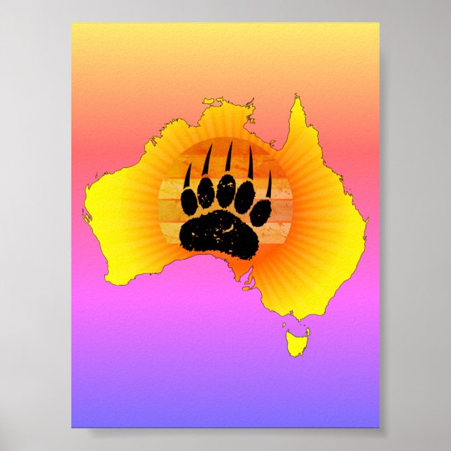 Sunny Australia Map Bear With Retro Sunset Poster (Front)
