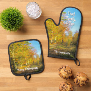 Sunny Autumn Forest - Personalised Oven Mitt & Pot Holder Set