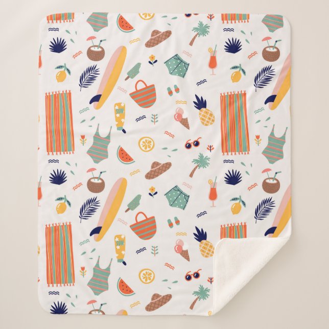 Sunny Beach Fun Pattern Sherpa Blanket (Front)