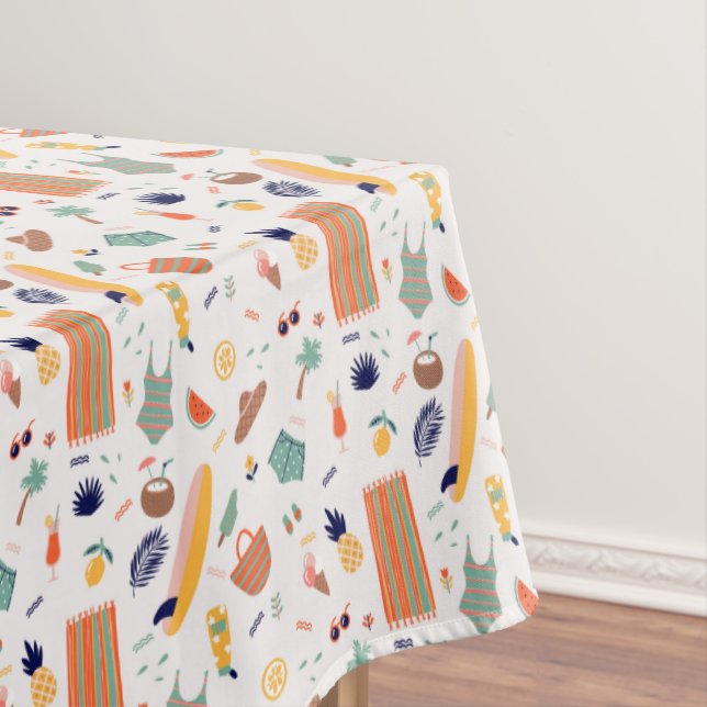 Sunny Beach Fun Pattern Tablecloth (In Situ)