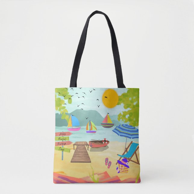 Sunny Beach Town Vacation Tourist Tote Bag (Front)