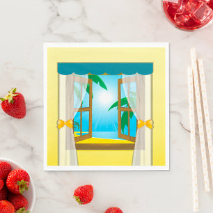 Sunny Beach View Through Open Window Napkin