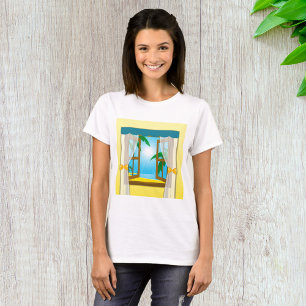 Sunny Beach View Through Open Window T-Shirt