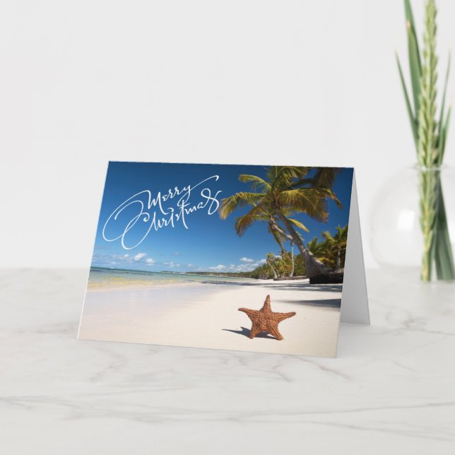 Sunny Beach With Starfish Christmas Card (Front)