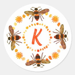 Sunny Bee Initial Classic Round Sticker
