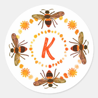 Sunny Bee Initial Classic Round Sticker