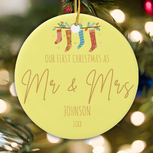 Sunny Beginnings - Mr. & Mrs. First Christmas Ceramic Ornament
