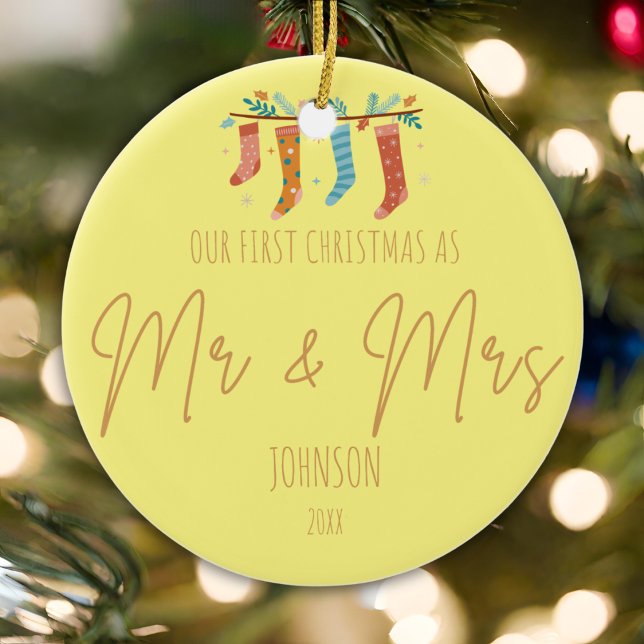 Sunny Beginnings - Mr. & Mrs. First Christmas  Ceramic Ornament (Creator Uploaded)