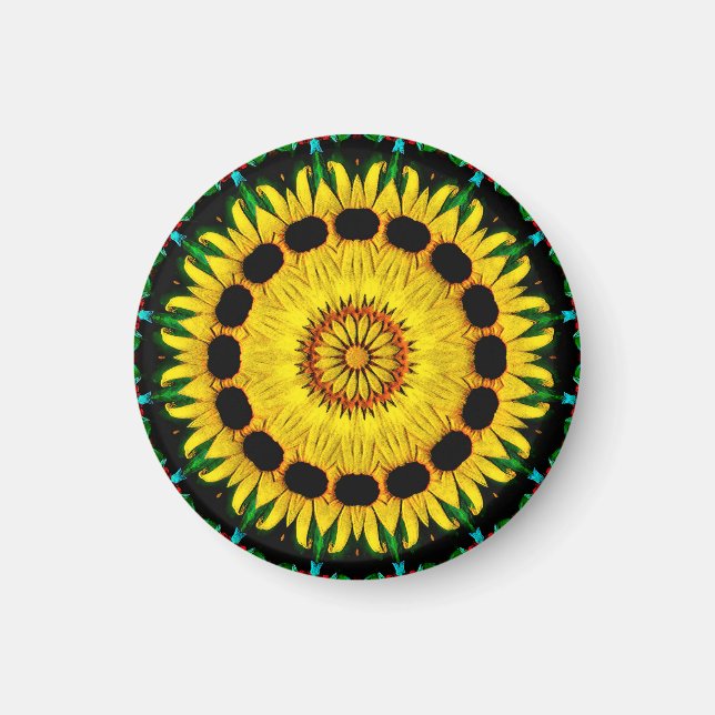 Sunny Black Eyed Susan Rudbeckia Mandala Abstract Magnet (Front)