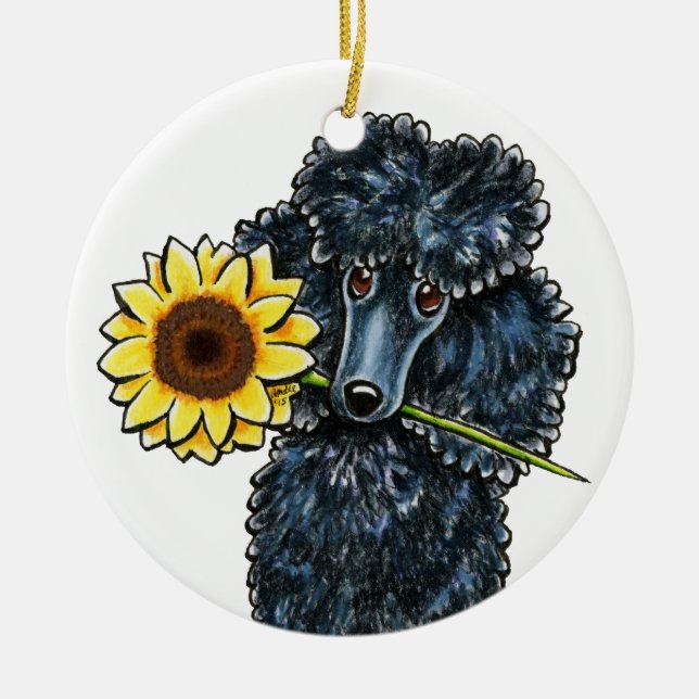 Sunny Black Miniature Poodle Personalised Ceramic Tree Decoration (Front)