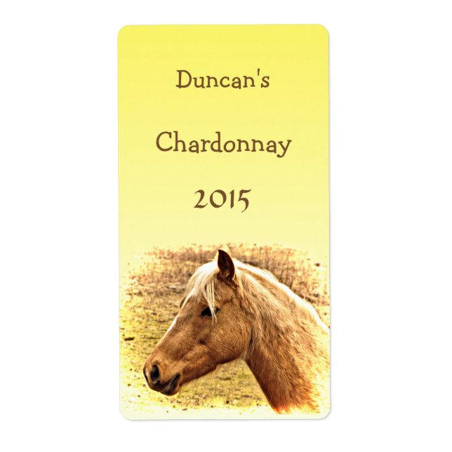 Sunny Blonde and Brown Horse Animal Wine Label (Front)