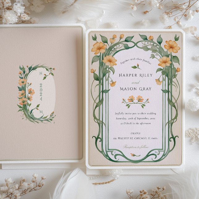 Sunny Blossom Yellow Green Wedding Invitation (Creator Uploaded)