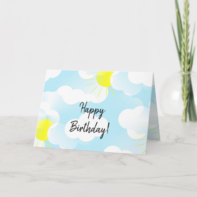 Sunny Blue Summer Sky with Clouds Birthday Wishes  Card (Front)