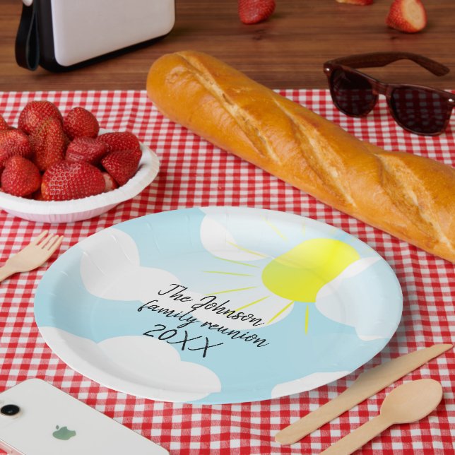 Sunny Blue Summer Sky with Clouds Family Reunion Paper Plate (Picnic)