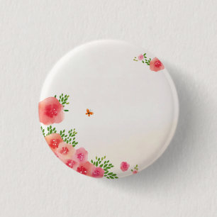 Sunny Blush Pink Flowers Butterfly Watercolor 3 Cm Round Badge