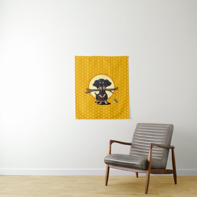 Sunny Boho Dachshund Dog Tapestry (In Situ)