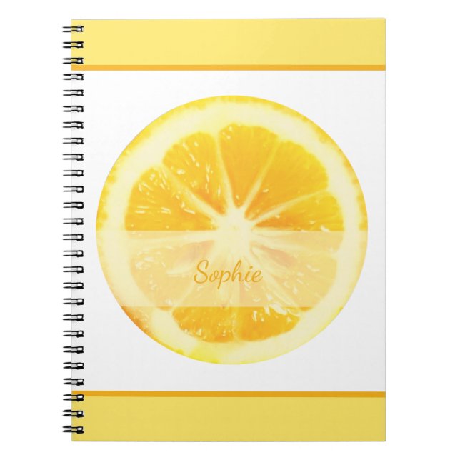 SUNNY BRIGHT FUN YELLOW PERSONALIZED LEMON FRUIT  NOTEBOOK (Front)