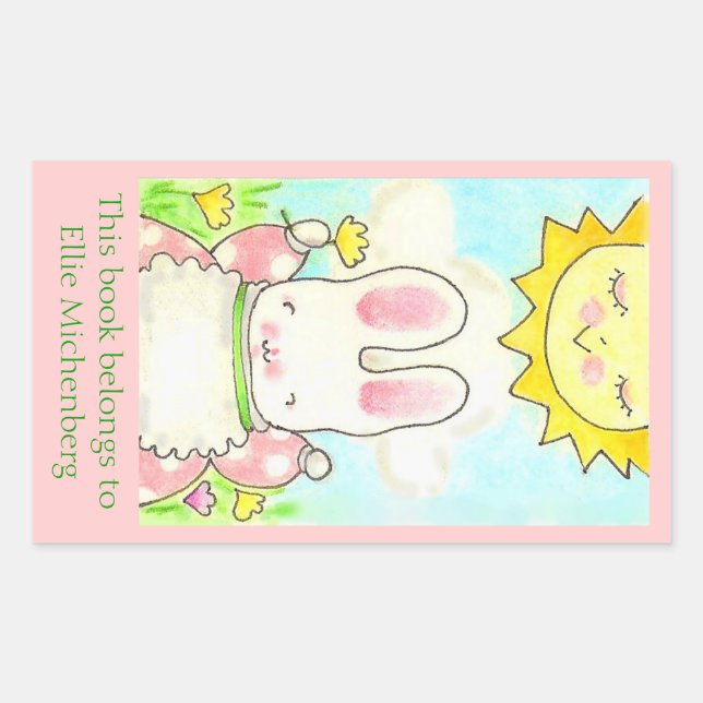 Sunny bunny bookplate rectangular sticker (Front)