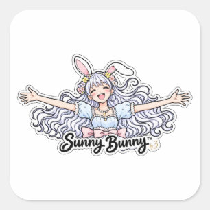 Sunny Bunny™ Original Bunny Girl Character Stick Square Sticker