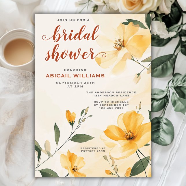 Sunny Butter Yellow Chic Floral Bridal Shower Invitation (Sunny Butter Yellow Chic Floral Bridal Shower Invitation)