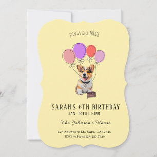 Sunny Butter Yellow - Corgi Birthday Customisable  Invitation