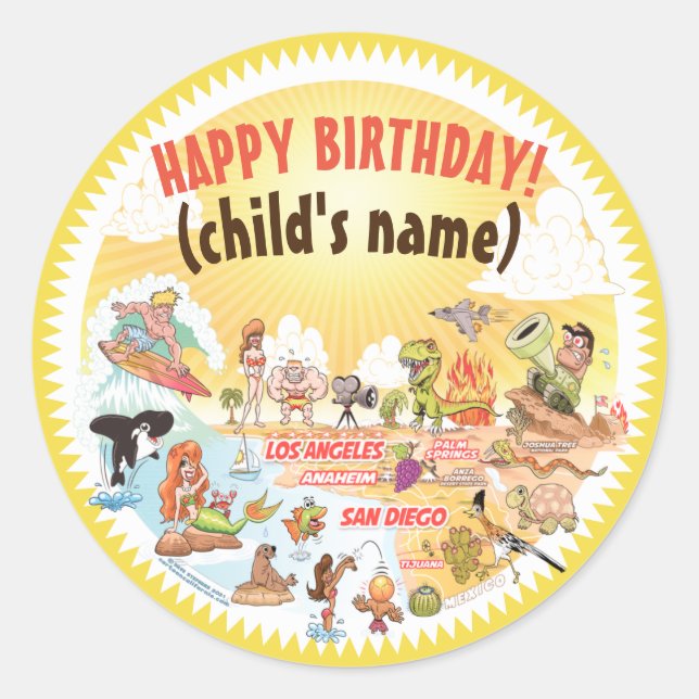 Sunny California Beach Birthday Sticker (Front)