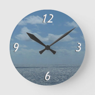 Sunny Caribbean Sea Blue Ocean Round Clock