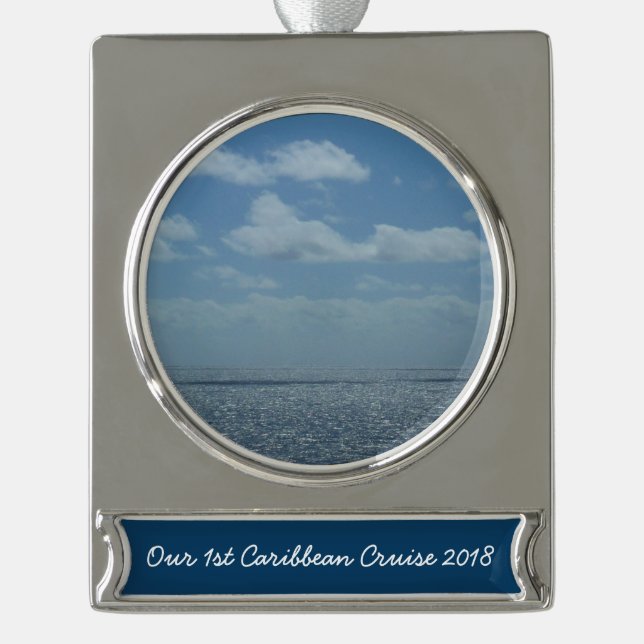 Sunny Caribbean Sea Blue Ocean Silver Plated Banner Ornament (Front)