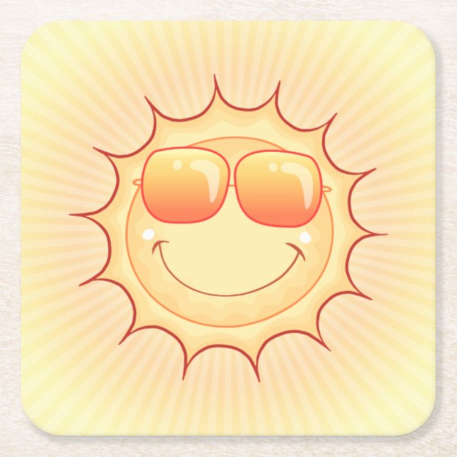 Sunny Cartoon Square Paper Coaster (Front)
