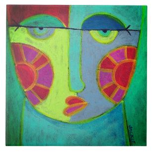 Sunny Cheeks Abstract Face Painting Ceramic Tile