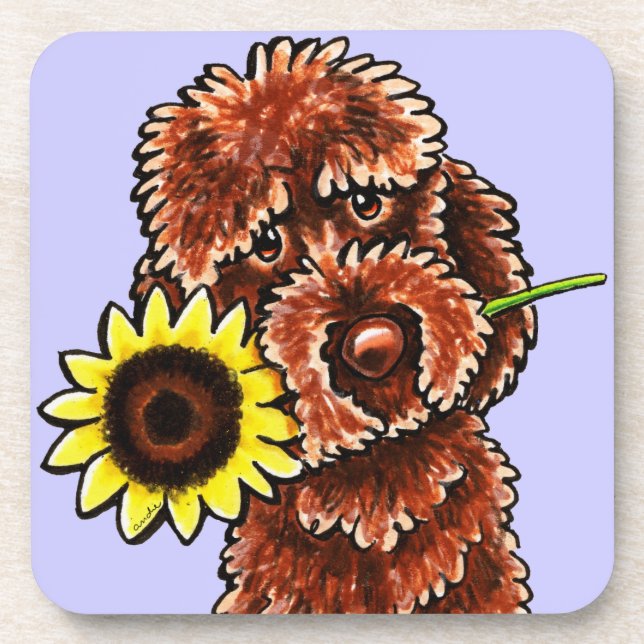 Sunny Chocolate Labradoodle Off-Leash Art™ Coaster (Front)