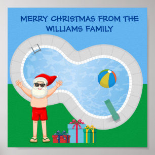 Sunny Christmas Santa Claus Cute Custom Pool Party Poster