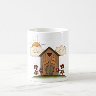 Sunny Church With Flowers Rustic Country Charm  Coffee Mug