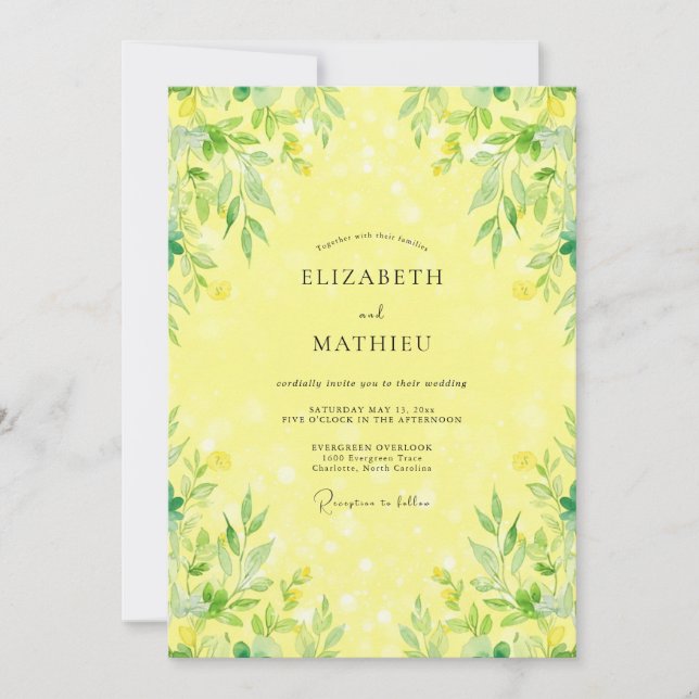 Sunny Citrus Leafy Wedding Invitation (Front)