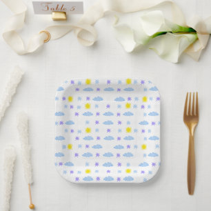 Sunny, Cloudy, Starry Weather Pattern Paper Plate