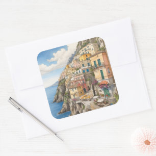 Sunny Coastal Hillside Terrace Square Sticker