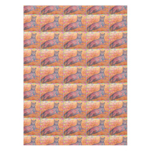 sunny cobblestone cat tablecloth