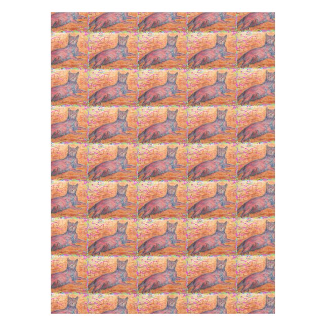 sunny cobblestone cat tablecloth (Front)