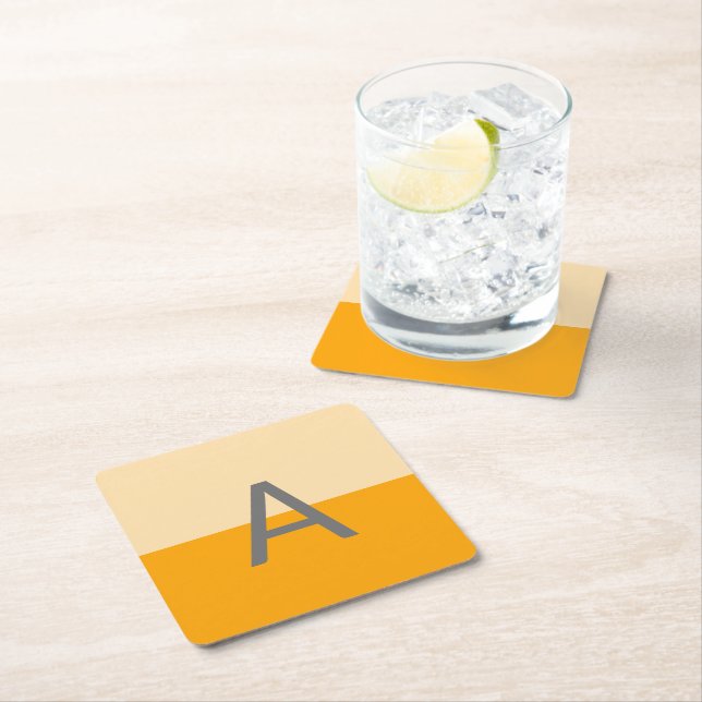 Sunny Daffodil Yellow Monogram Square Paper Coaster (Insitu)