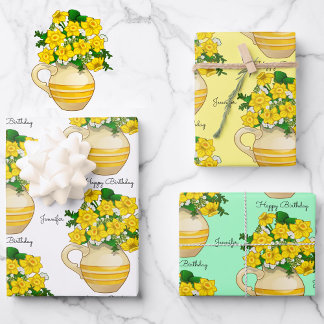 Sunny Daffodils Happy Birthday Add Name 3 Wrapping Paper Sheet