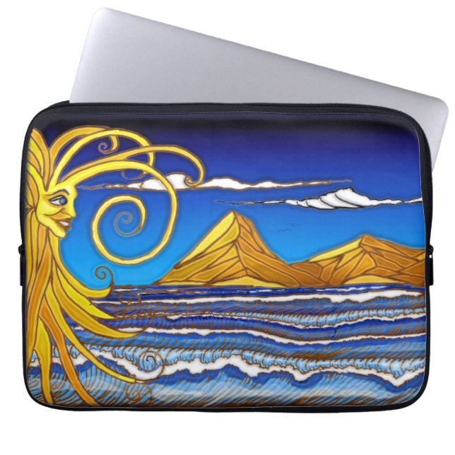 Sunny Day at the Beach Watercolor Painting Laptop Sleeve (Front)