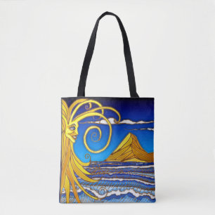 Sunny Day at the Beach Watercolor Painting Tote Bag